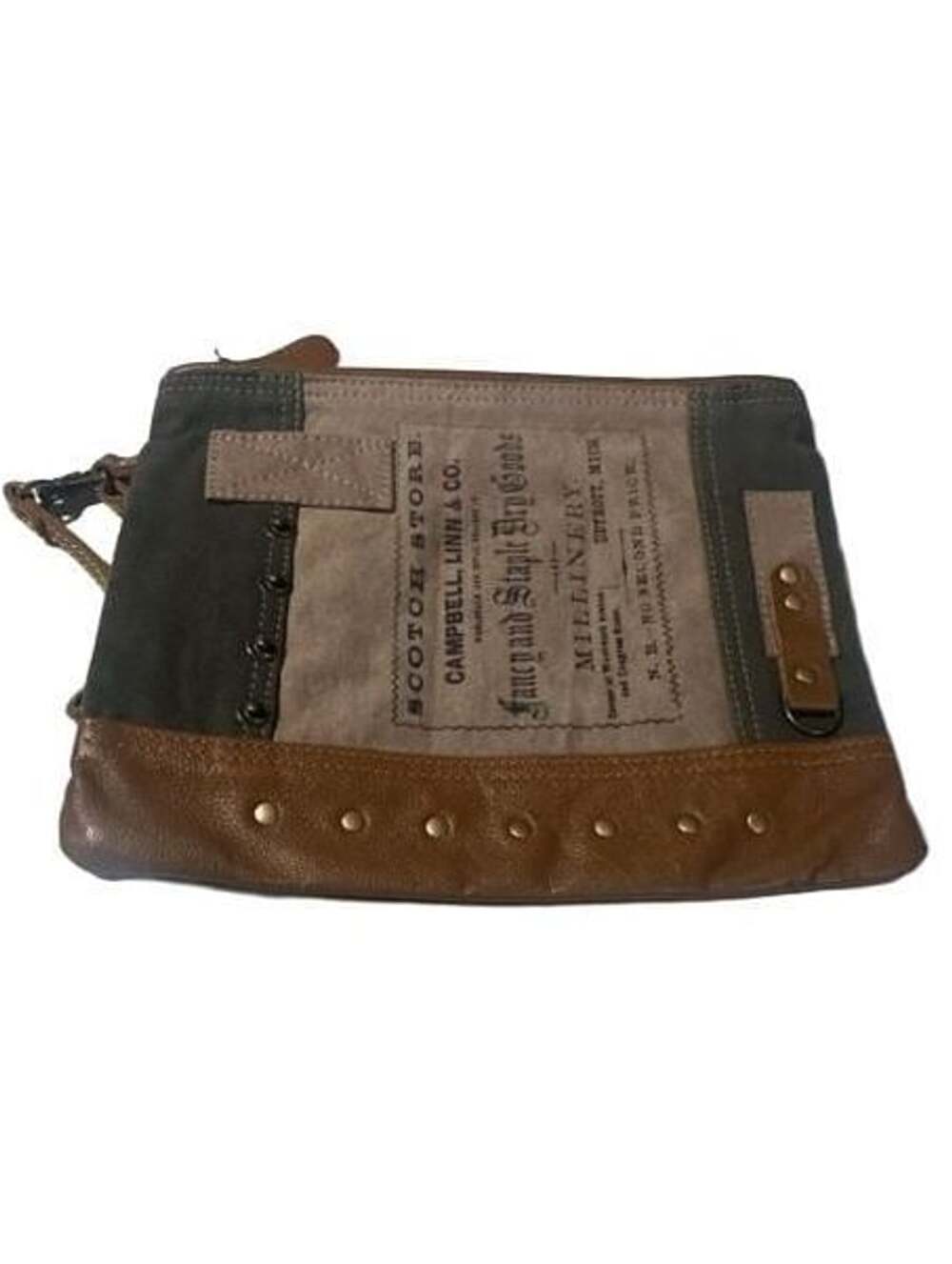 Myra Bag Yesteryear Vintage Style Wristlet Pouch Canvas Leather